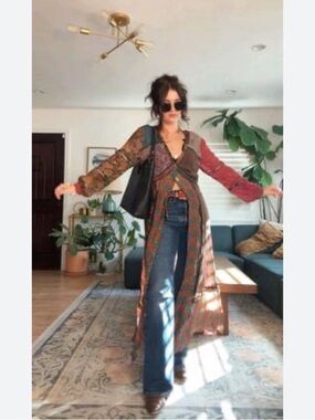 Boho Patchwork Maxi Duster with Mixed Prints